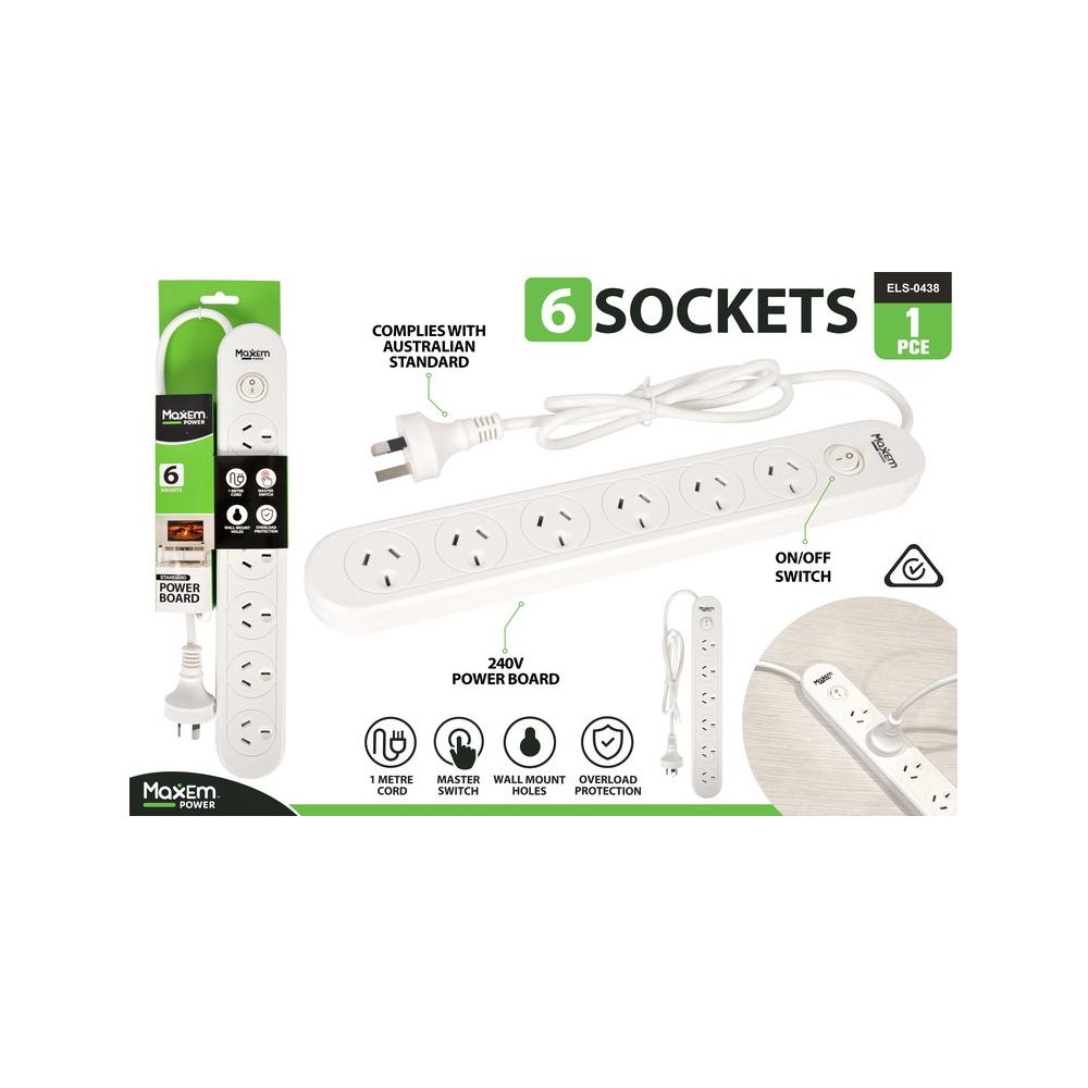 6 Way Powerboard with On/Off Switch