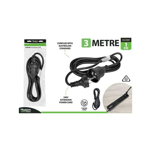 3m Extension Power Cord - Black