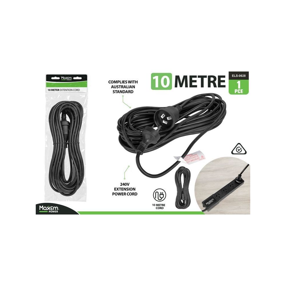 10m Extension Power Cord - Black