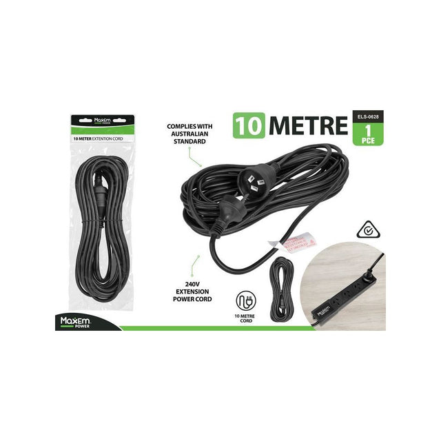 10m Extension Power Cord - Black