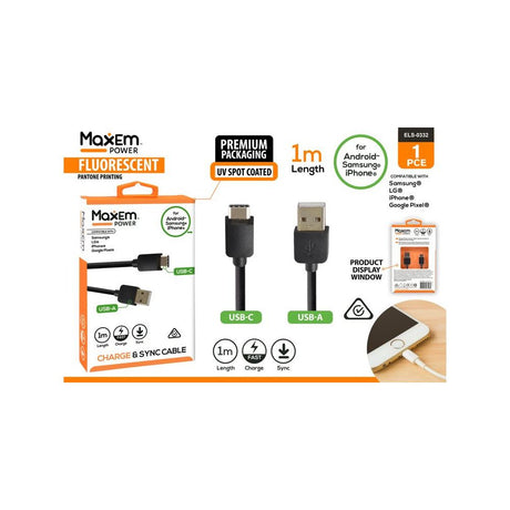 1m USB-A to USB-C Cable - Black