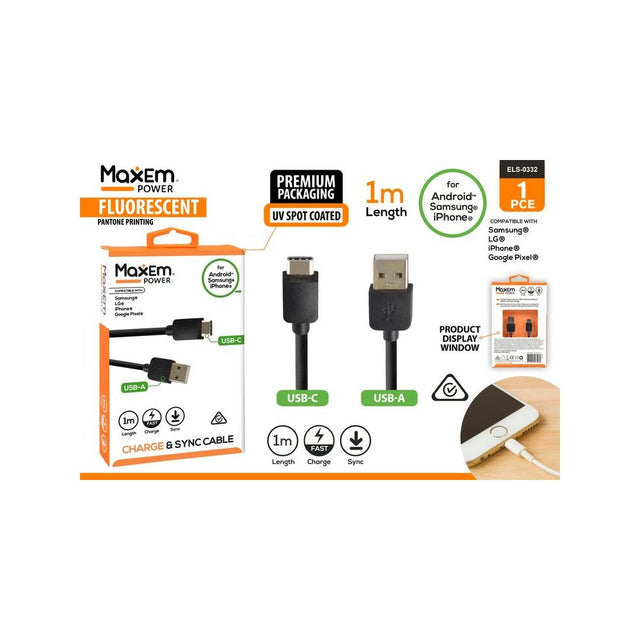 1m USB-A to USB-C Cable - Black