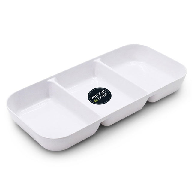 Melamine 3 Section Serving Tray Large White 33x16cm