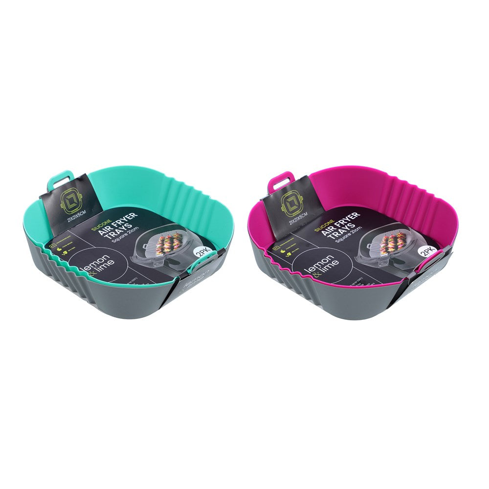 2 Pack Silicone Air Fryer Tray 21 x 21 x 5cm Assorted