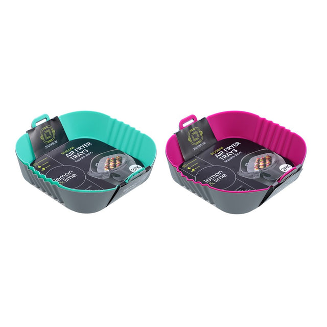 2 Pack Silicone Air Fryer Tray 21 x 21 x 5cm Assorted