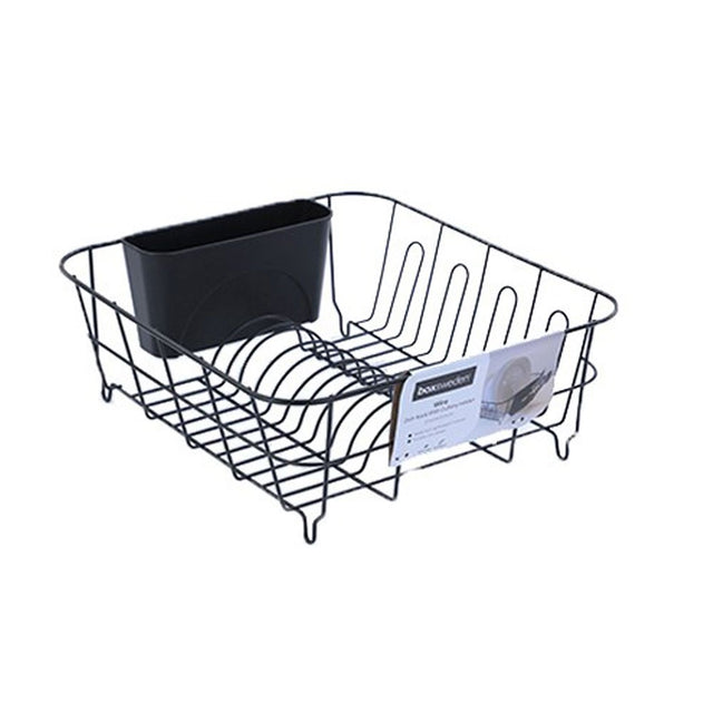 Wire Dish Rack With Cutlery Holder 37cm x 33cm x 13.5cm Black