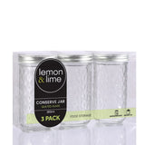 3 Pack Quilted Glass Conserve Jar 350ml