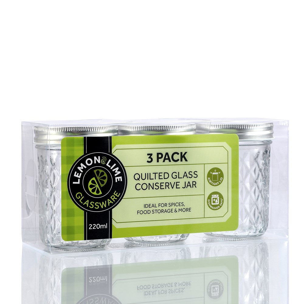 3 Pack Quilted Glass Conserve Jar 220ml