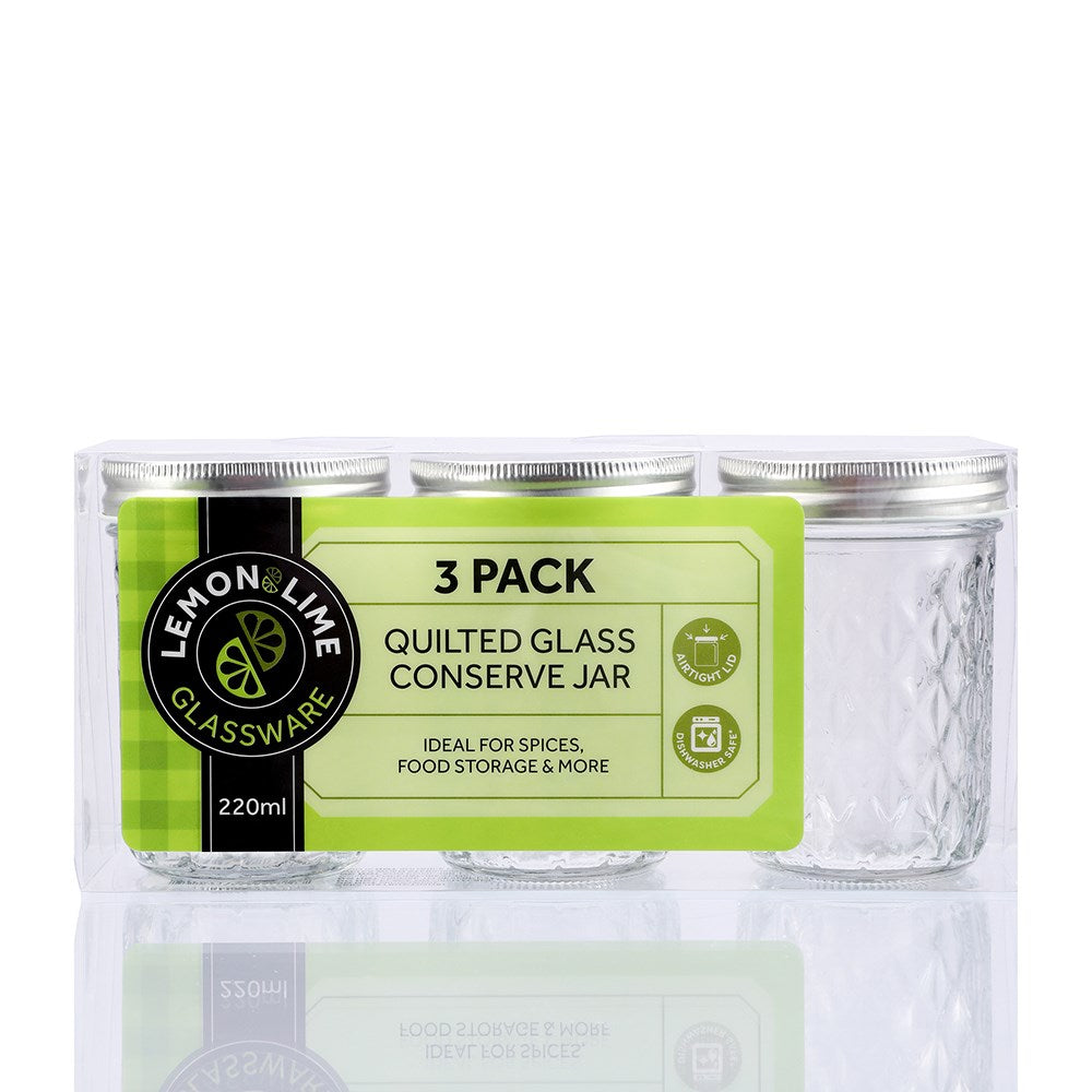 3 Pack Quilted Glass Conserve Jar 220ml