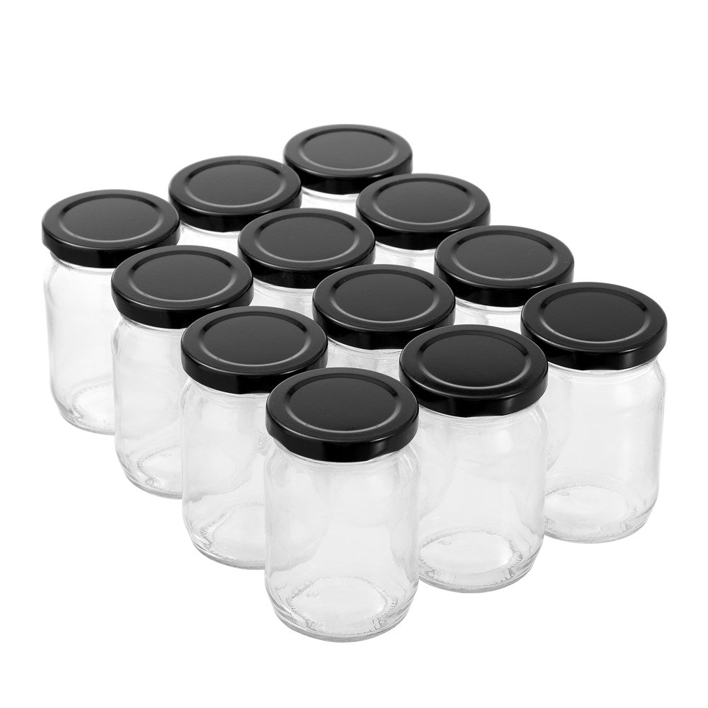 12 Pack Verona Glass Jar 150ml Black Lid