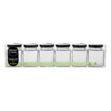 6 Pack Square Glass Jar 120ml Black Lid