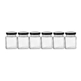 6 Pack Square Glass Jar 120ml Black Lid