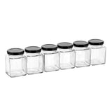 6 Pack Square Glass Jar 120ml Black Lid