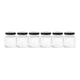 6 Pack Hex Glass Jar 95ml Black Lid