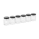 6 Pack Hex Glass Jar 95ml Black Lid