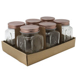 6 Pack Modena Square Glass Jar 475ml Rose Gold Lid