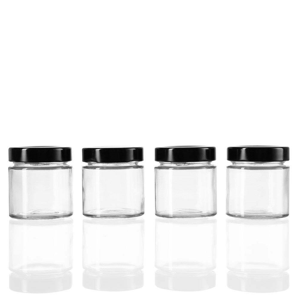 4 Pack Soho Glass Preserve Jar 125ml with Black Lid