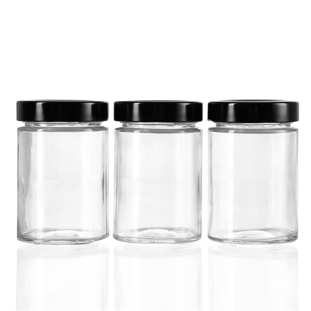 3 Pack Soho Glass Preserve Jar 260ml with Black Lid