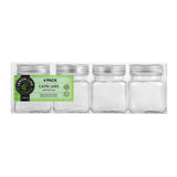 4 Pack Square Glass Jar 280mL Silver Lid
