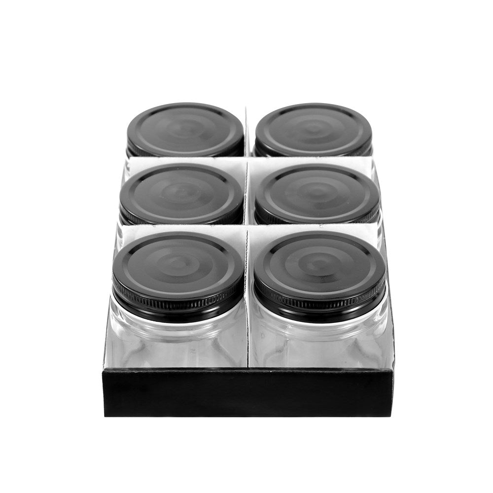 6 Pack Capri Glass Preserve Jar 200ml Black Lid
