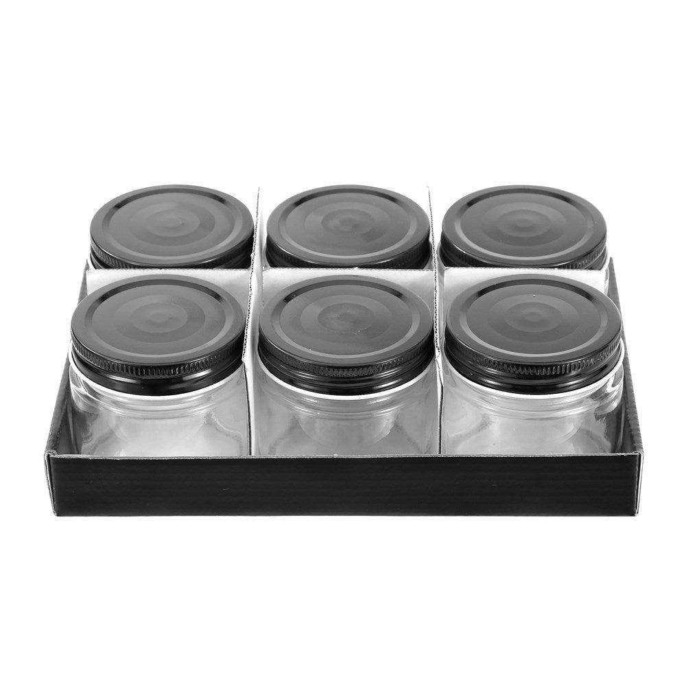 6 Pack Capri Glass Preserve Jar 200ml Black Lid