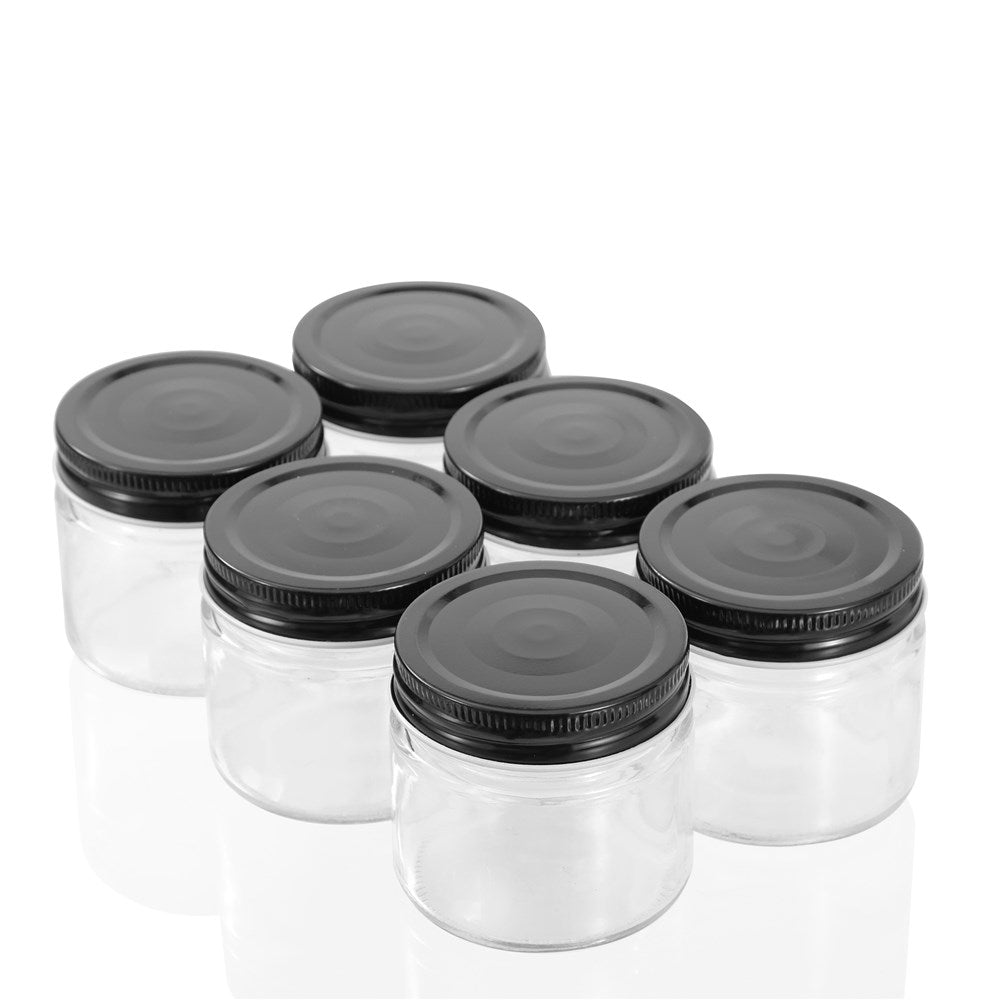 6 Pack Capri Glass Preserve Jar 200ml Black Lid