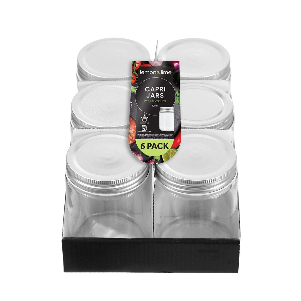 6 Pack Capri Glass Preserve Jar 300ml Silver Lid