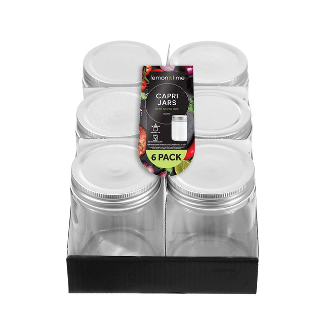 6 Pack Capri Glass Preserve Jar 300ml Silver Lid