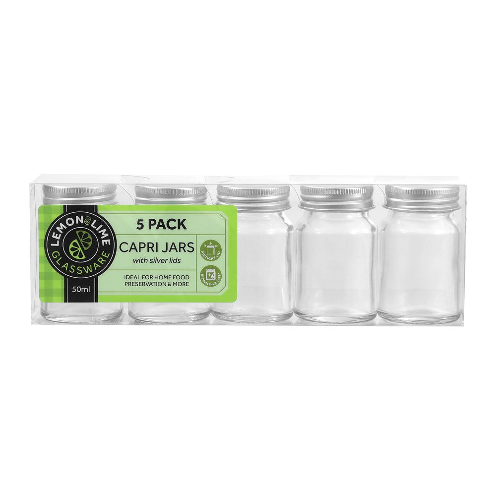 5 Pack Mini Round Glass Jar 50ml Silver Lid