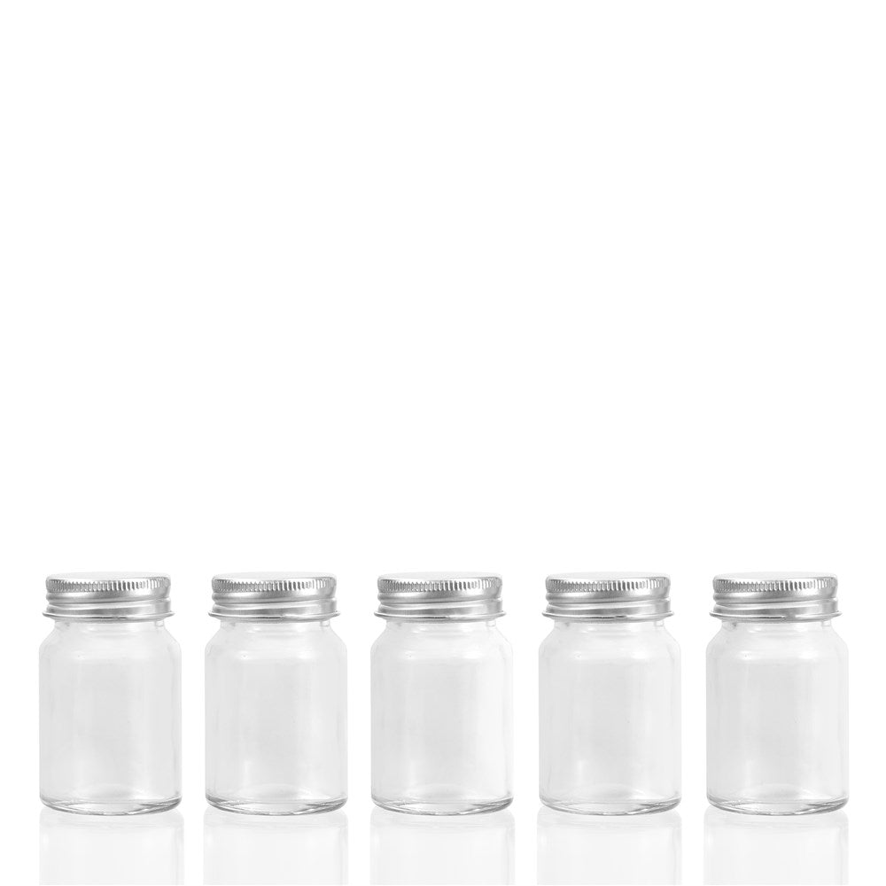 5 Pack Mini Round Glass Jar 50ml Silver Lid
