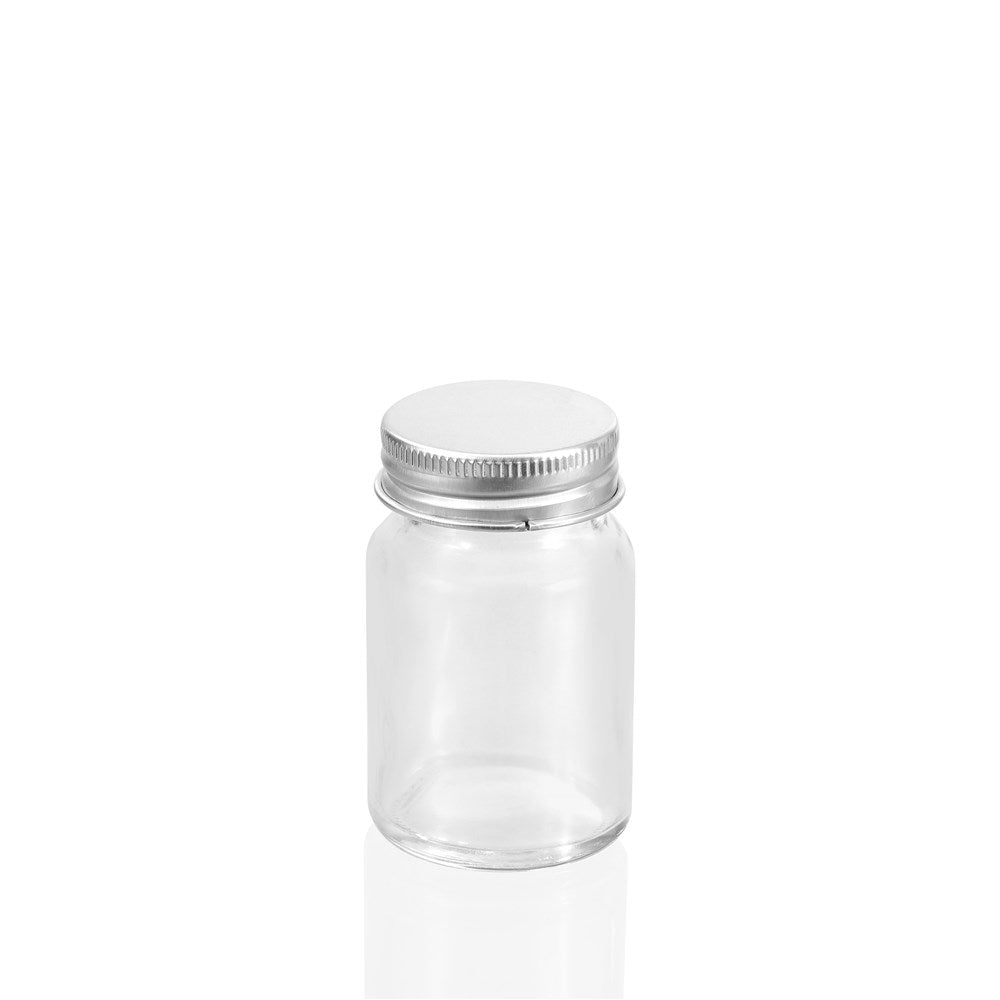 5 Pack Mini Round Glass Jar 50ml Silver Lid