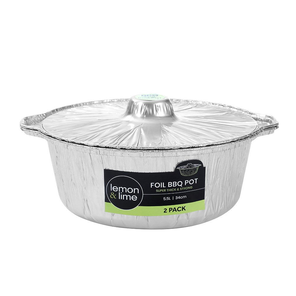 2 Pack Foil BBQ Pot 5.5L 34cm