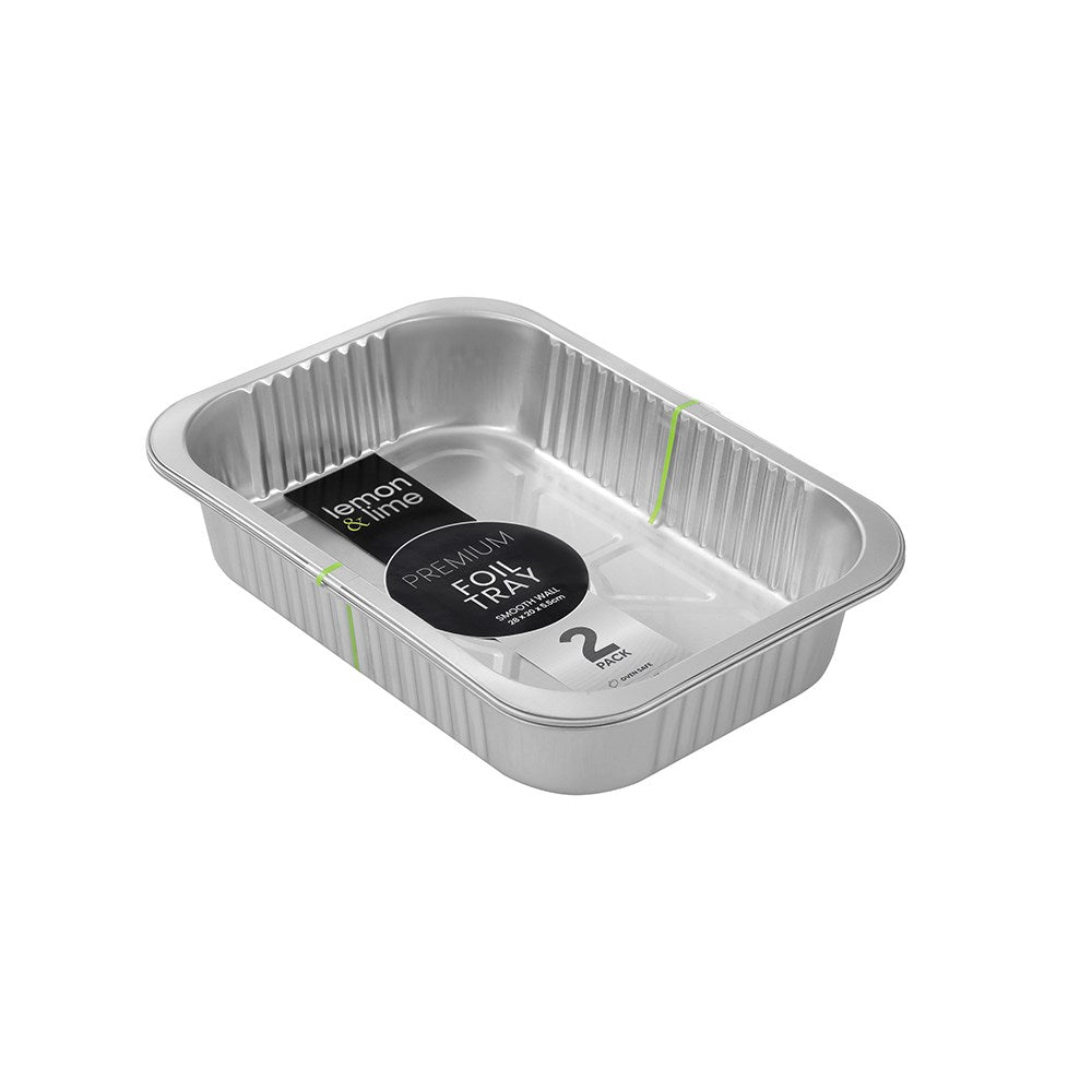 2 Pack Premium Smooth Wall Foil Tray 28 x 20 x 5.5cm