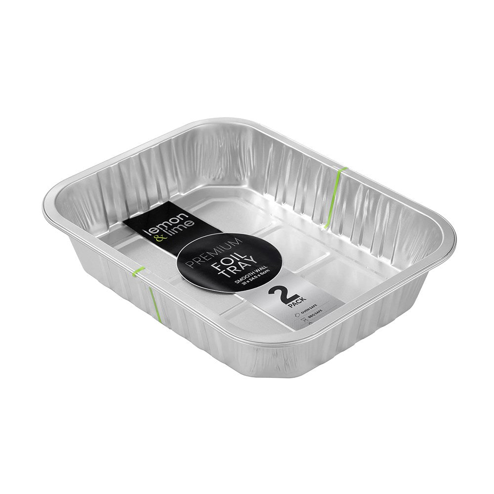 2 Pack Premium Smooth Wall Foil Tray 31 x 24.5 x 6cm