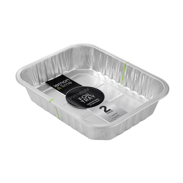 2 Pack Premium Smooth Wall Foil Tray 31 x 24.5 x 6cm