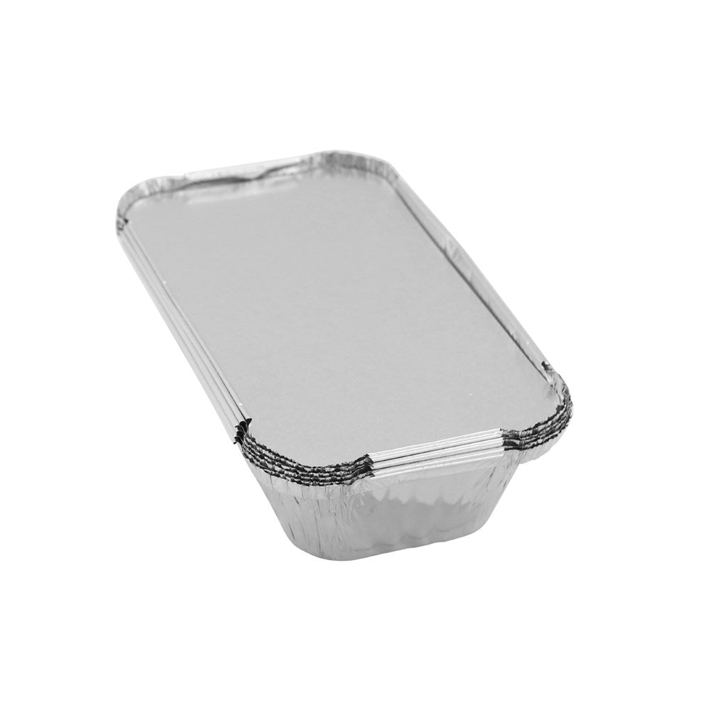 6 Pack Rectangle Foil Container With Lid 20 x 11 x 5cm