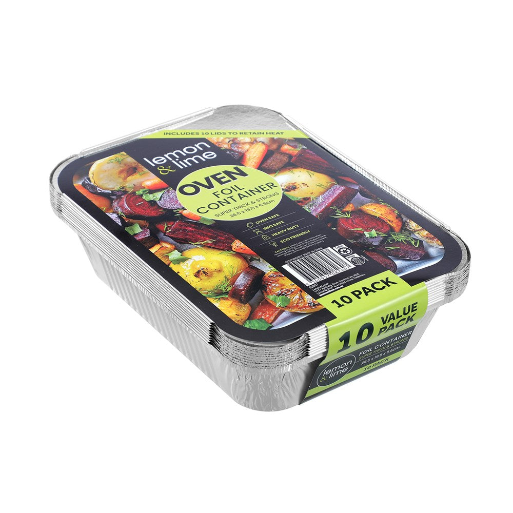 Foil Tray with Lid 26 x 19cm - 10 Pack