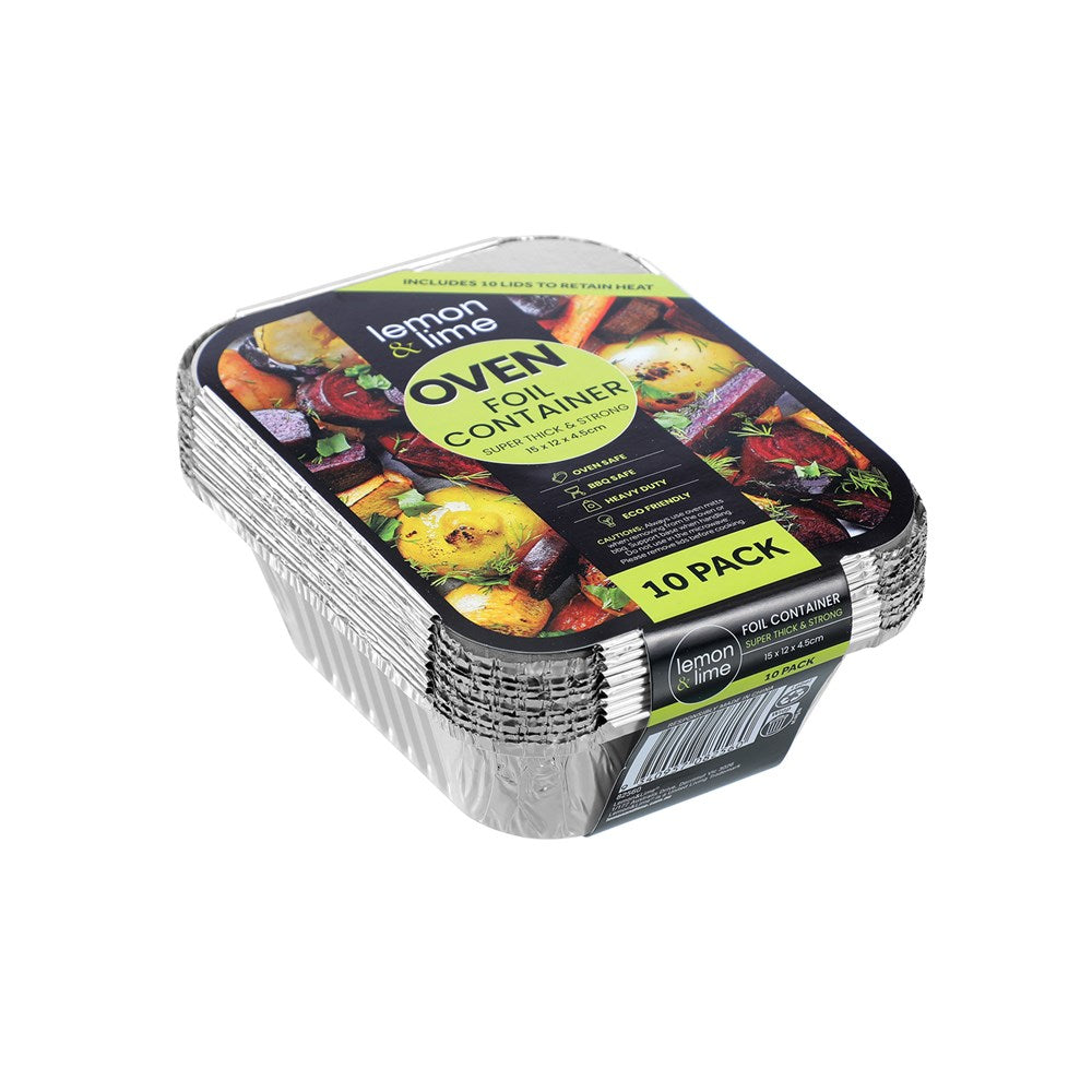 Rectangle Foil Container with Lid 10 Pack 15cm x 12cm x 5cm