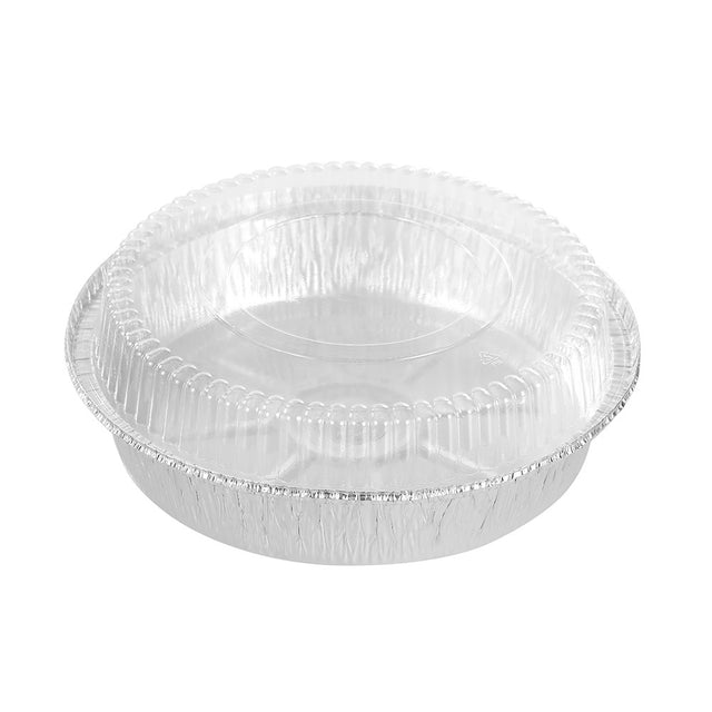 8 Pack Round Foil Tray With Plastic Lid 23cm x 23cm x 4.5cm