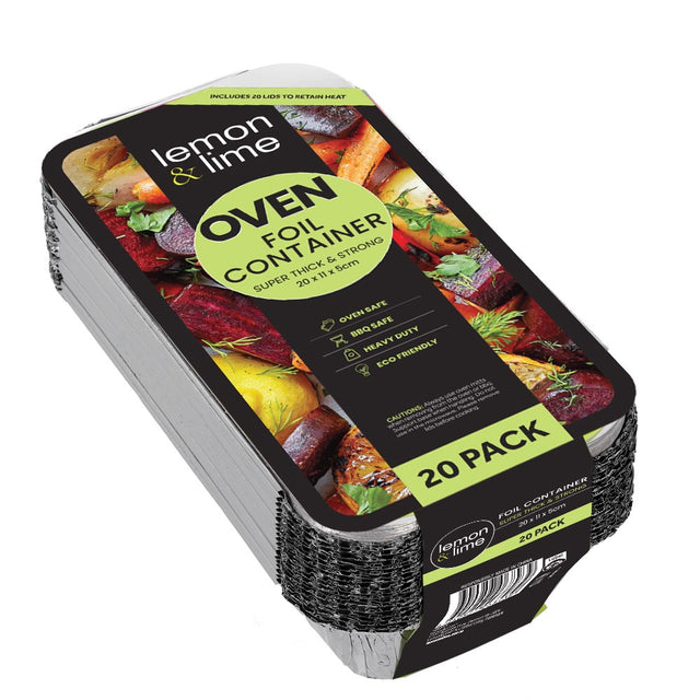 20 Pack Foil Container With Lid 20x11x5cm