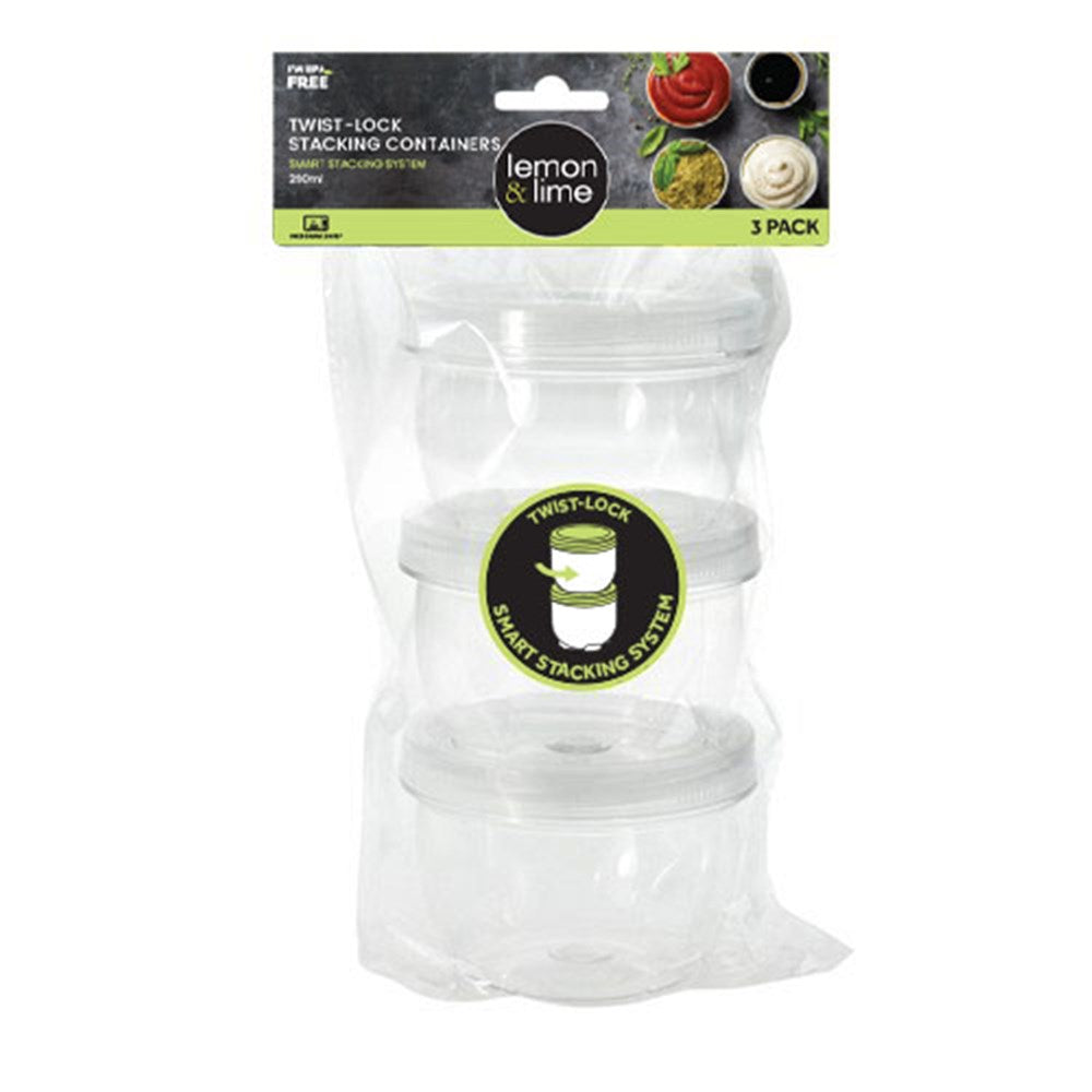 3 Pack Twist-Lock Stacking Container 260ml