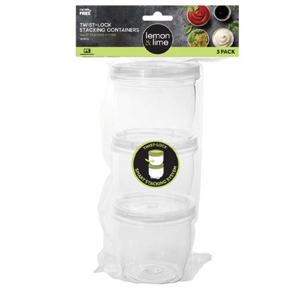 3 Pack Twist-Lock Stacking Containers 360ml