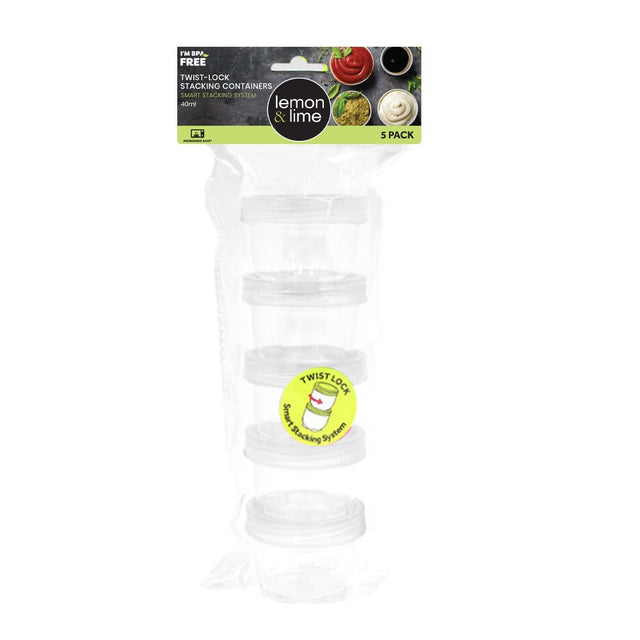 5 Pack Twist-Lock Stacking Containers 40ml