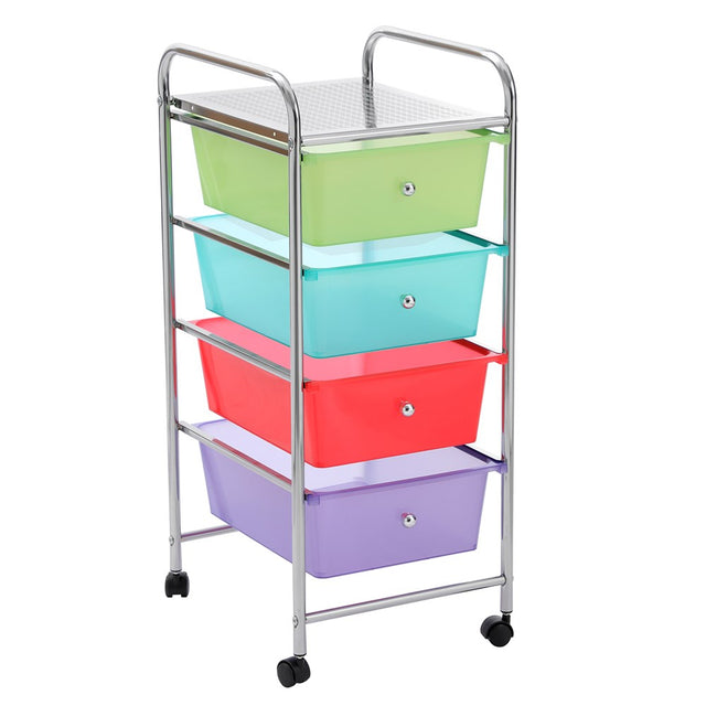 4 Drawer Storage Trolley with Wheels Neon 32cm x 36.5cm x 76cm