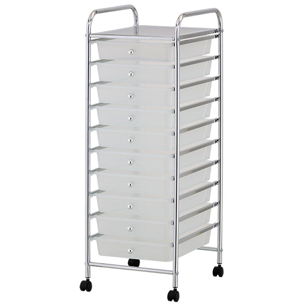 10 Drawer Storage Trolley with Wheels Translucent 32cm x 36.5cm x 90cm