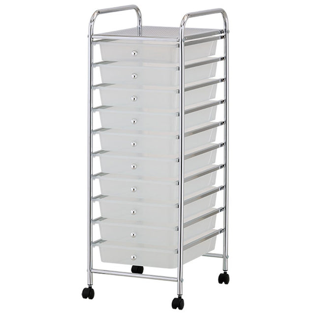 10 Drawer Storage Trolley with Wheels Translucent 32cm x 36.5cm x 90cm