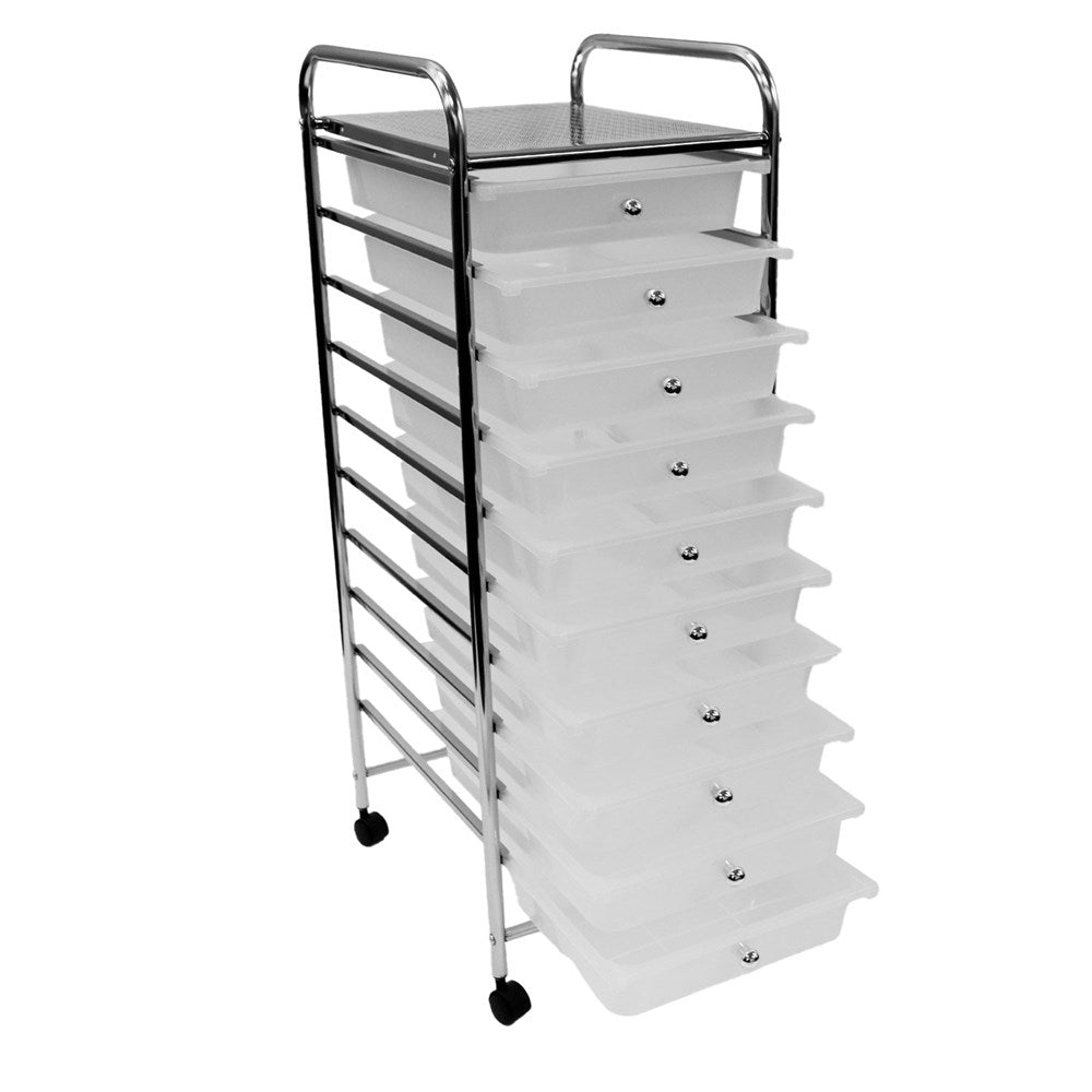 10 Drawer Storage Trolley with Wheels Translucent 32 x 36.5 x 90cm
