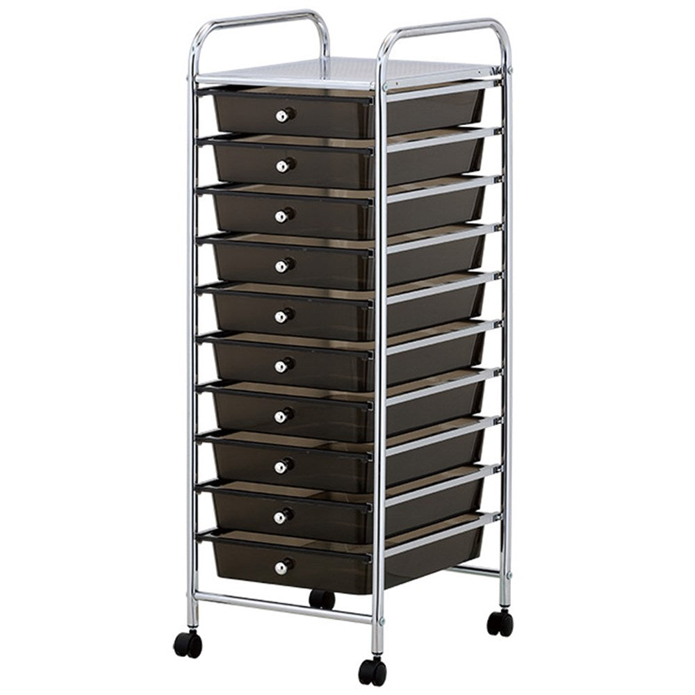 10 Drawer Storage Trolley with Wheels Black 32cm x 36.5cm x 90cm