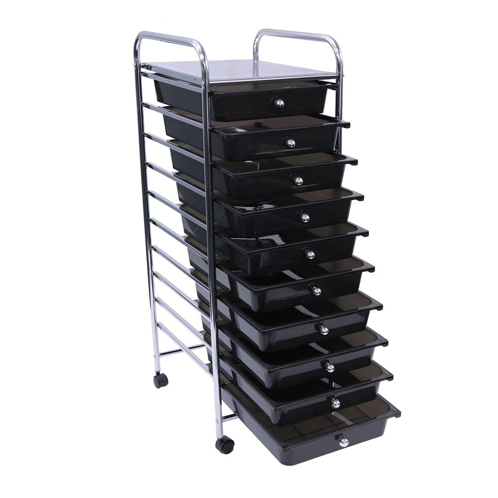 10 Drawer Storage Trolley with Wheels Black 32 x 36.5 x 90cm
