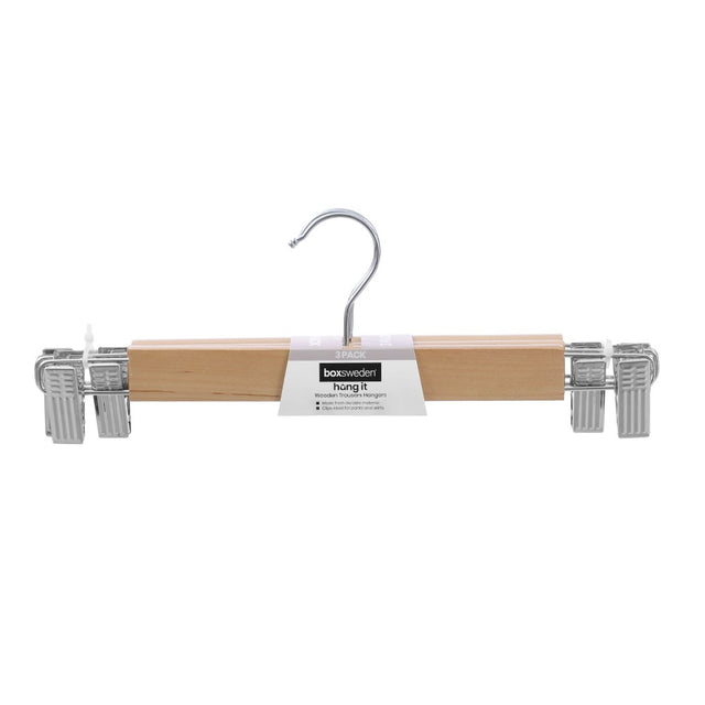 3 Pack Wooden Trouser Hangers with Clips 33cm